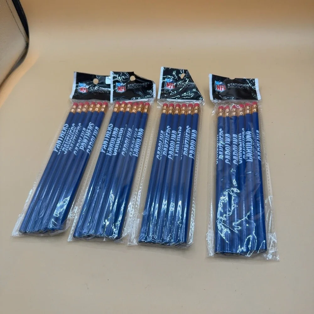 (4) NFL Stationery Products Carolina Panthers Pencils 4-Pack 6 Pencils Each Blue